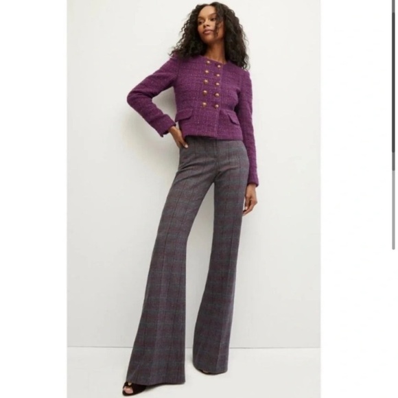 new Veronica Beard lebone gray wool plaid flare trousers - Picture 2 of 10